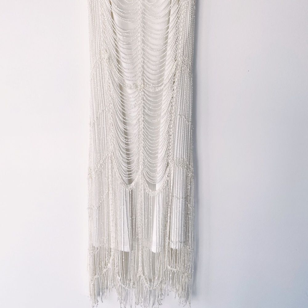 Marina Vintage Beaded Gatsby Style Fringe Dress Size Medium Slightly Off White - Picture 5 of 11